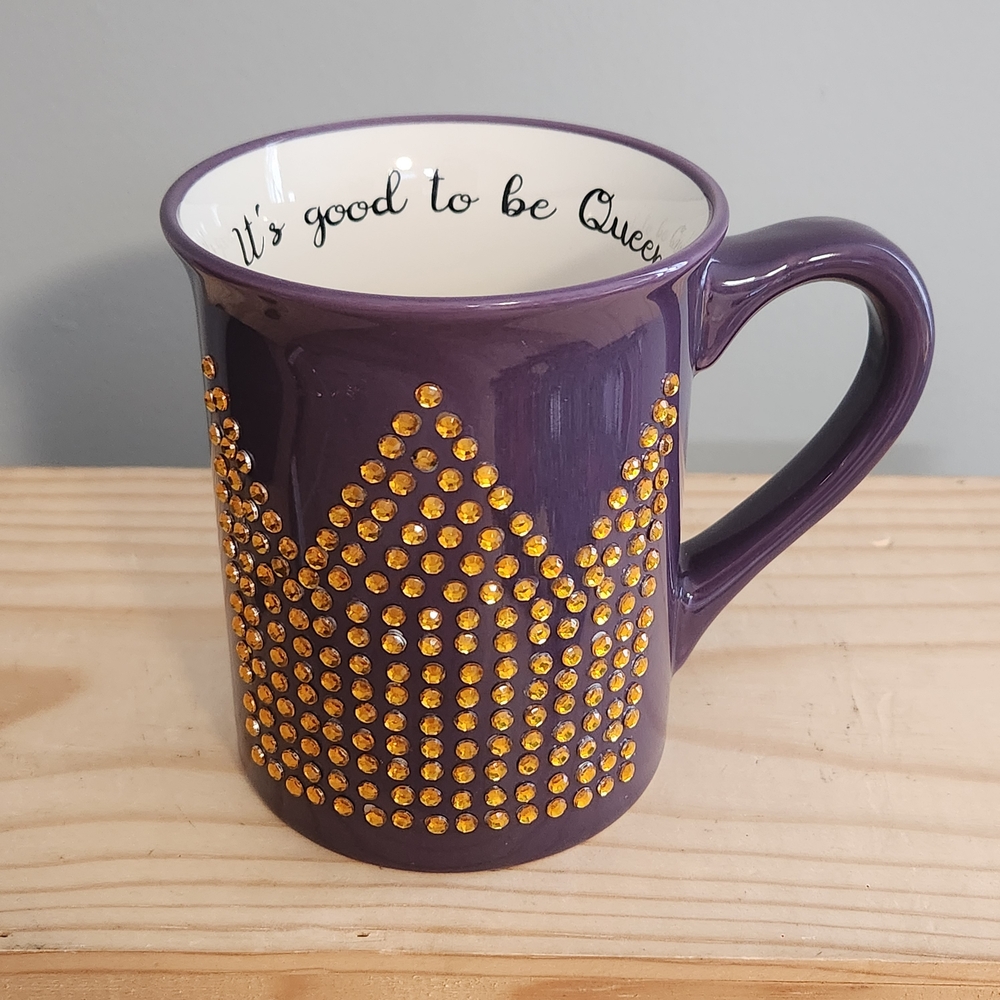 It's Good To Be Queen Purple Ceramic  Mug with Rhinestone Crown Accents NWT